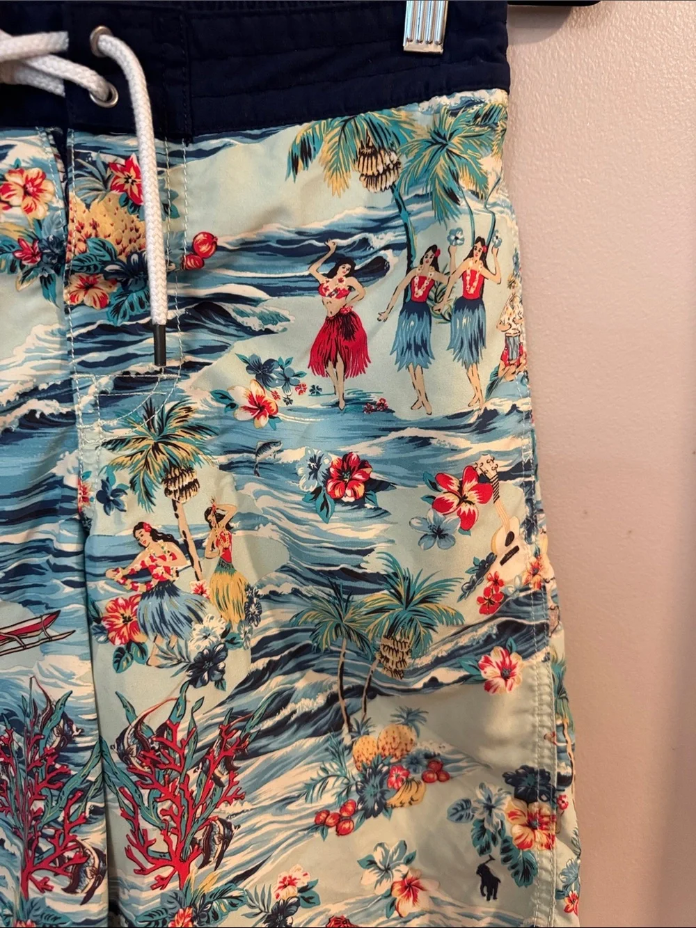 Boys Polo Ralph Lauren Light Blue Tropical Print Swim Shorts Size Medium (10/12)